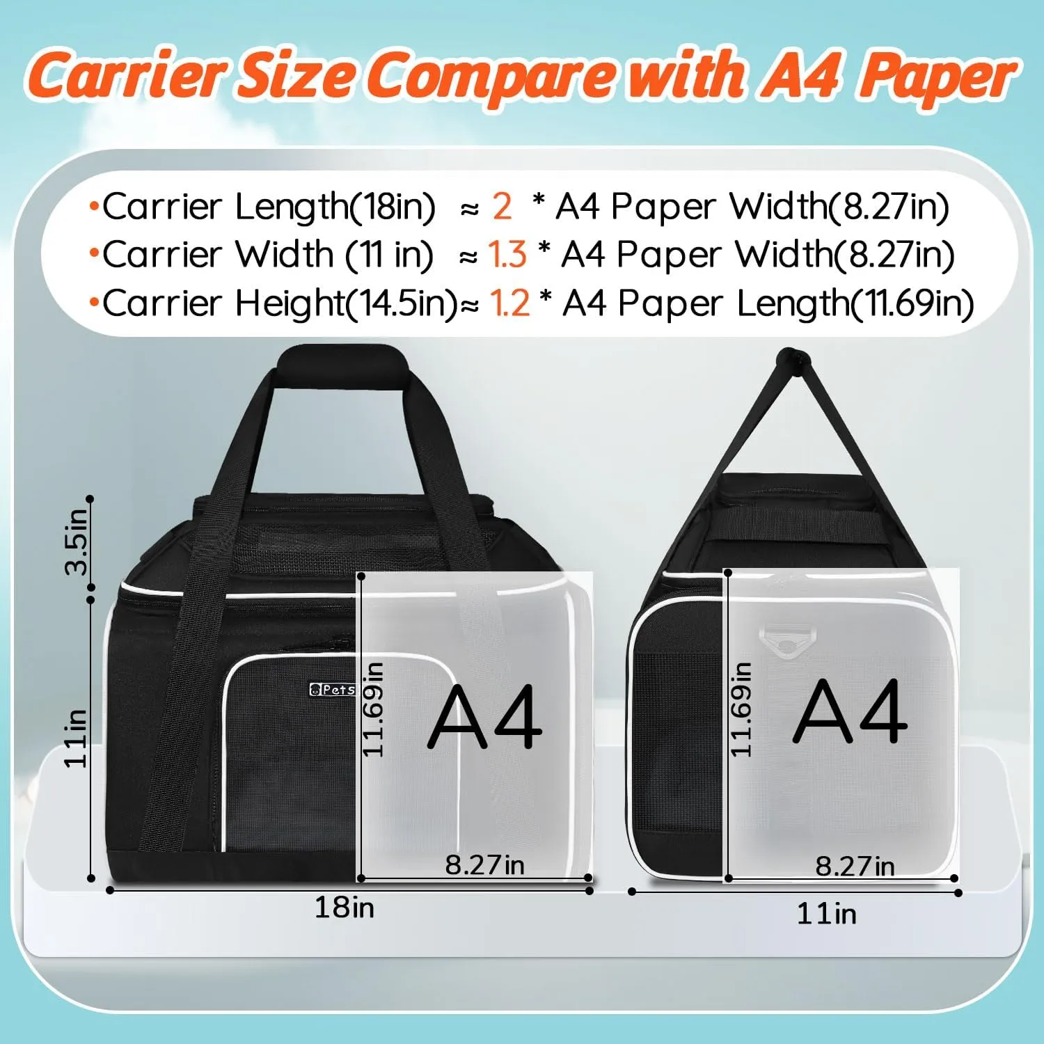 Petskd Top-Expandable Pet Carrier with Wheels 18x11x11 Inches Delta American United Airline Approved, Soft-Sided Carrier for Small Cats Dogs with Locking Safety Zippers and Anti-Scratch Mesh(Black)