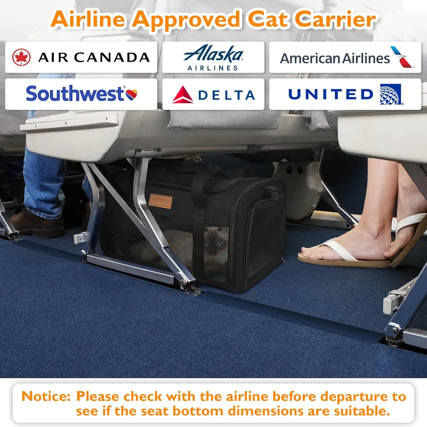 PETUX TSA Approved Pet Carrier in Cabin, 17"x11"x9.5" Soft Cat Carriers for Small Cats and Dogs Up to 15 Lbs, Top Open Portable Pet Carrier Airline Approved with Anti-Scratch Mesh for Travel, Black