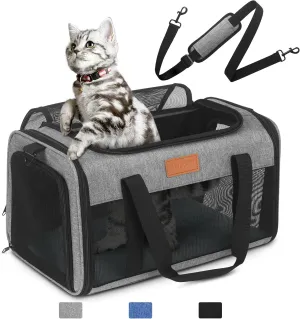 PETUX TSA Approved Pet Carrier in Cabin, 17"x11"x9.5" Soft Cat Carriers for Small Cats and Dogs Up to 15 Lbs, Top Open Portable Pet Carrier Airline Approved with Anti-Scratch Mesh for Travel, Grey