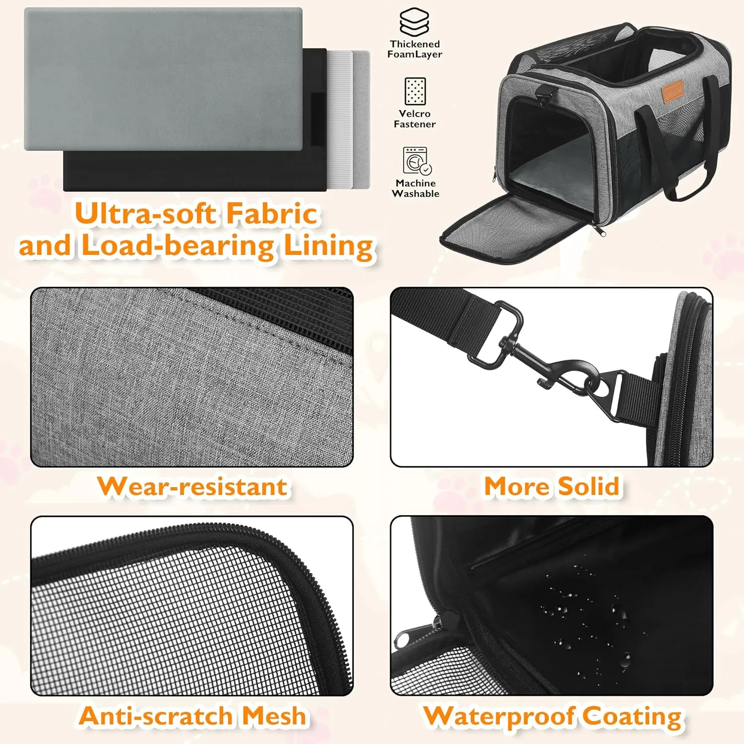 PETUX TSA Approved Pet Carrier in Cabin, 17"x11"x9.5" Soft Cat Carriers for Small Cats and Dogs Up to 15 Lbs, Top Open Portable Pet Carrier Airline Approved with Anti-Scratch Mesh for Travel, Grey