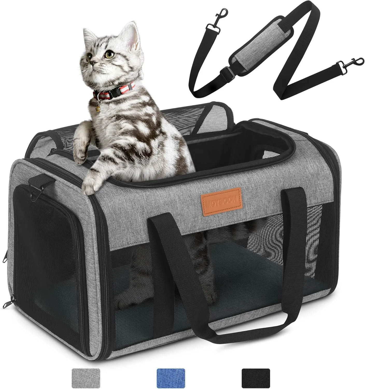 PETUX TSA Approved Pet Carrier in Cabin, 17"x11"x9.5" Soft Cat Carriers for Small Cats and Dogs Up to 15 Lbs, Top Open Portable Pet Carrier Airline Approved with Anti-Scratch Mesh for Travel, Grey