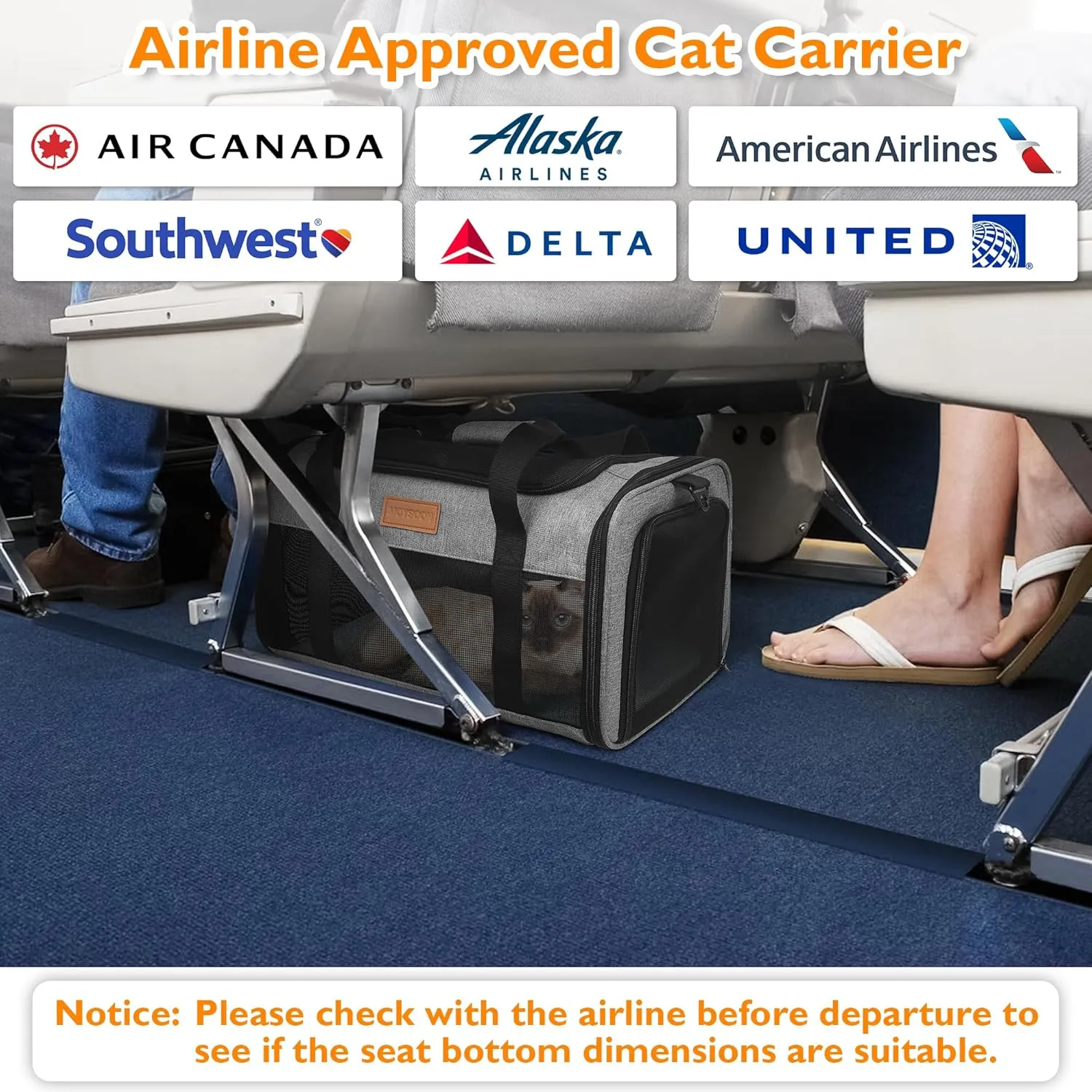 PETUX TSA Approved Pet Carrier in Cabin, 17"x11"x9.5" Soft Cat Carriers for Small Cats and Dogs Up to 15 Lbs, Top Open Portable Pet Carrier Airline Approved with Anti-Scratch Mesh for Travel, Grey