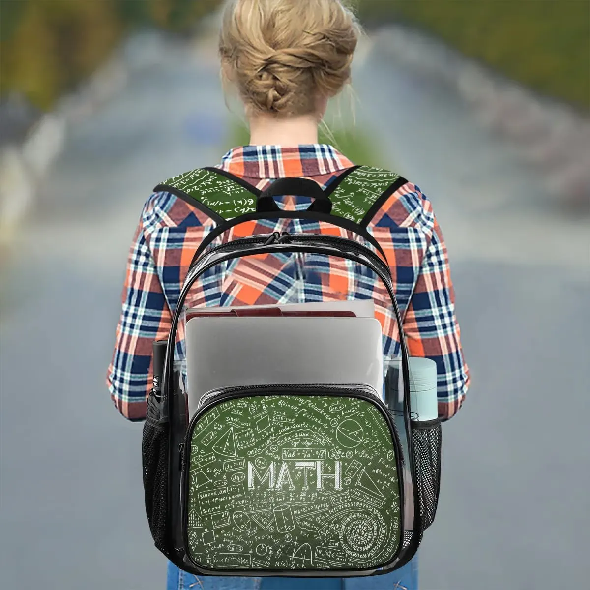 Physics Math Science Formulas Calculations Clear Backpack Stadium Approved Heavy Duty Transparent Backpack for Women Men Large PVC See Through Bag for Sports Event Concert Festival Work Travel