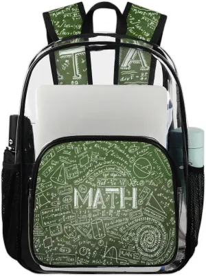 Physics Math Science Formulas Calculations Clear Backpack Stadium Approved Heavy Duty Transparent Backpack for Women Men Large PVC See Through Bag for Sports Event Concert Festival Work Travel