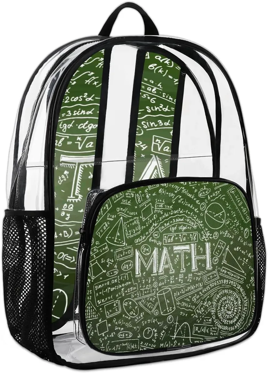 Physics Math Science Formulas Calculations Clear Backpack Stadium Approved Heavy Duty Transparent Backpack for Women Men Large PVC See Through Bag for Sports Event Concert Festival Work Travel