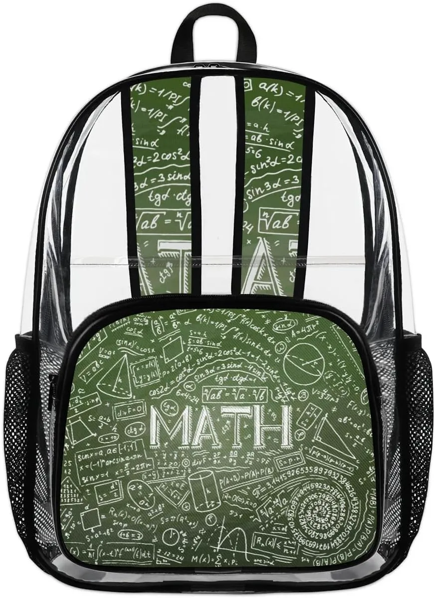Physics Math Science Formulas Calculations Clear Backpack Stadium Approved Heavy Duty Transparent Backpack for Women Men Large PVC See Through Bag for Sports Event Concert Festival Work Travel