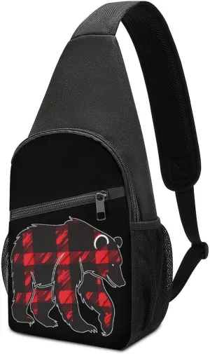 Plaid Bear Crossbody Bags for Women Men Sling Bag Bakpack Shoulder Bag Travel Hiking Daypack