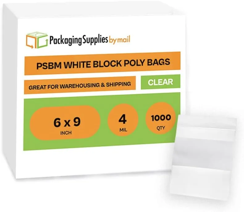 Plastic Bag, Resealable White Block Bags, Clear, 6 x 9 Inch, 4 Mil, 1000 Pack