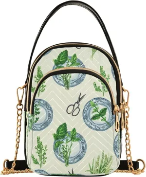 Plate Scissors Herbs Cream Multi Pockets Crossbody Bags for Women Zip Cell Phone Purse Wallet Bag with Detachable Shoulder Strap Handbag Purse for Shopping Traveling Working Women Girls Trendy Gift