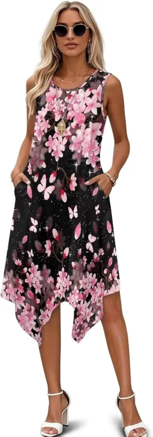 Plus Size Women Tank Dress with Pockets Stretch Slim Midi Dresses