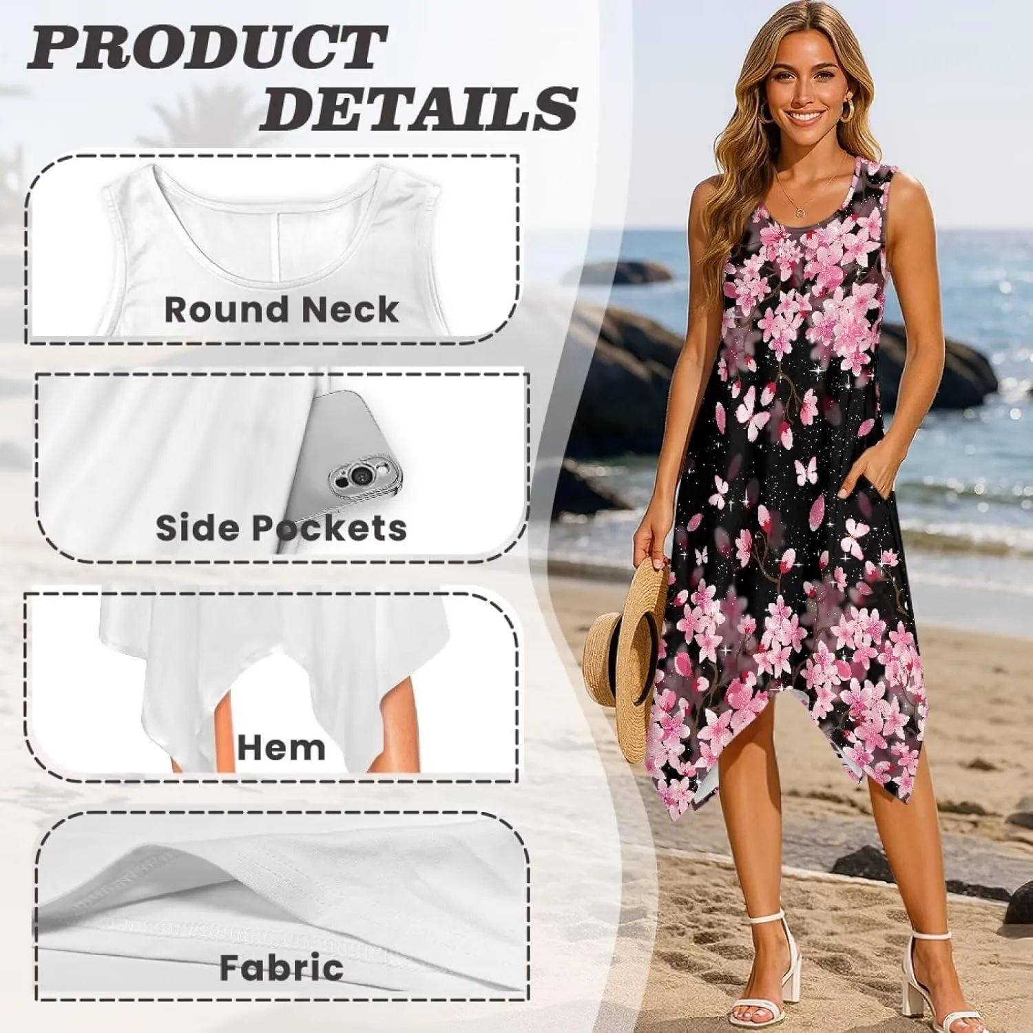 Plus Size Women Tank Dress with Pockets Stretch Slim Midi Dresses