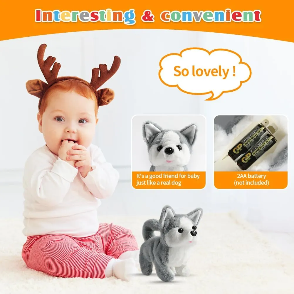 Plush Husky Toy Puppy Electronic Interactive Dog - Walking, Barking, Tail Wagging, Stretching Companion Animal for Kids Toddlers