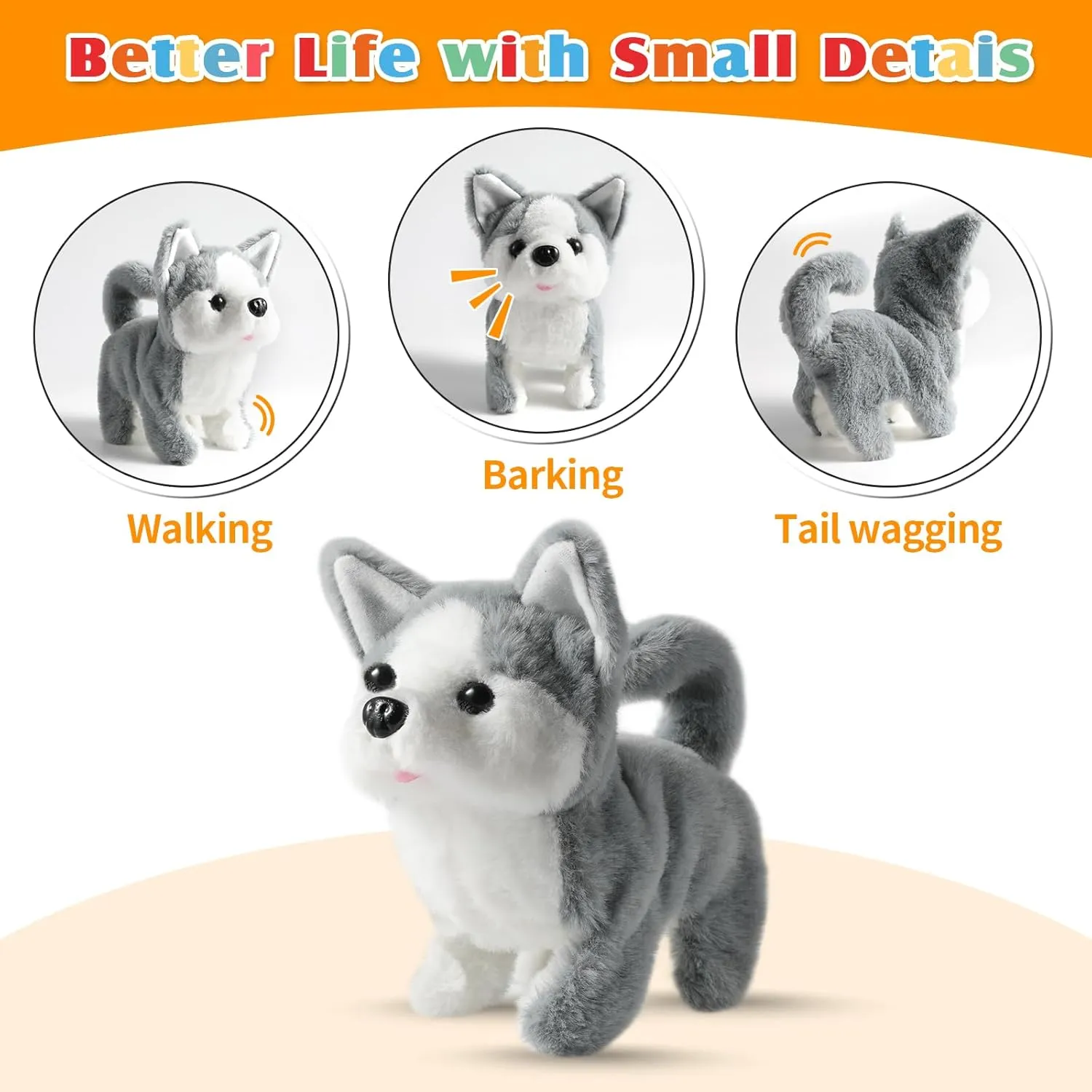 Plush Husky Toy Puppy Electronic Interactive Dog - Walking, Barking, Tail Wagging, Stretching Companion Animal for Kids Toddlers