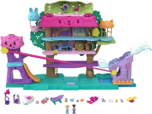 Polly Pocket Doll House with 2 Micro Dolls, Toy Car, Doll Furniture & 4 Pets, Expandable Pet Adventure House