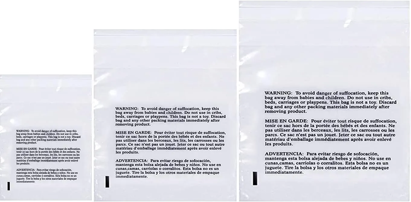 Poly Bags with Suffocation Warning 16x22, 20x24, 24x28 - X-Large Combo Pack of 150 (50 each size) - Clear Poly Bags by Retail Supply Co - Resealable