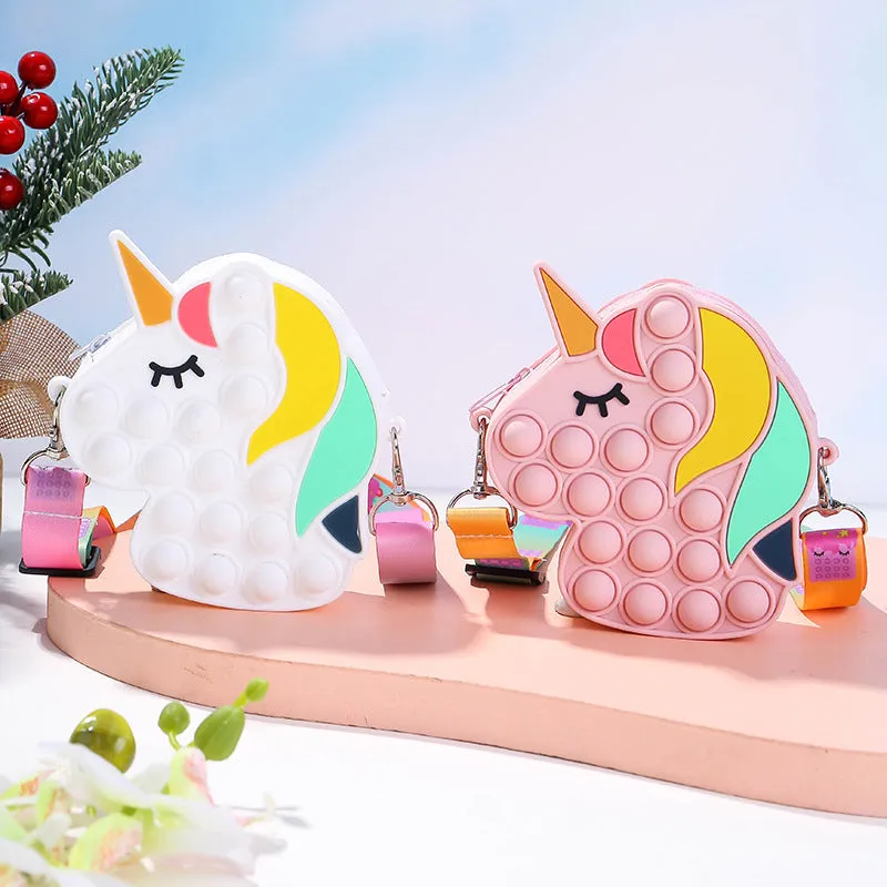 Pop It Fidget Silicone Rainbow Unicorn Bubble Crossbody Bags for Girls