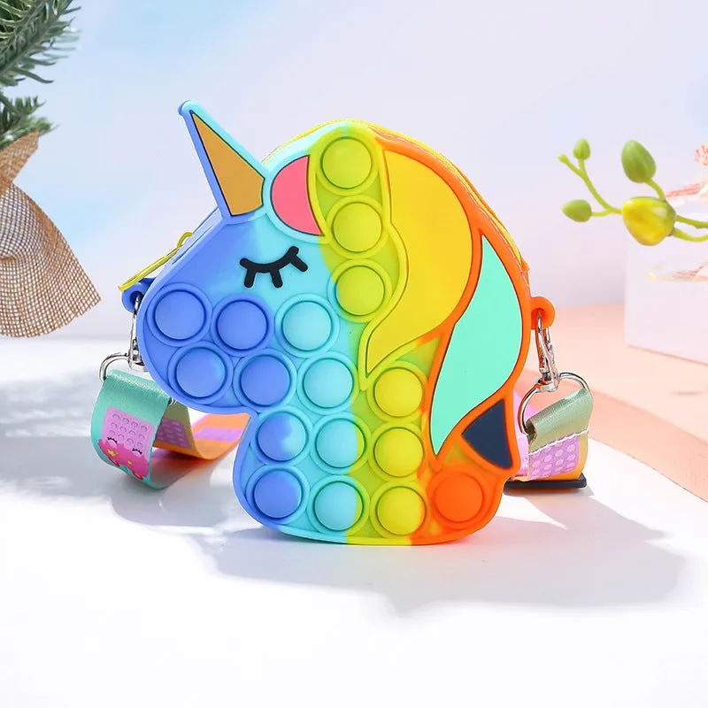 Pop It Fidget Silicone Rainbow Unicorn Bubble Crossbody Bags for Girls