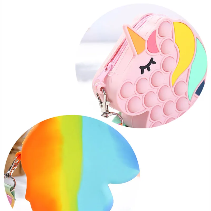 Pop It Fidget Silicone Rainbow Unicorn Bubble Crossbody Bags for Girls