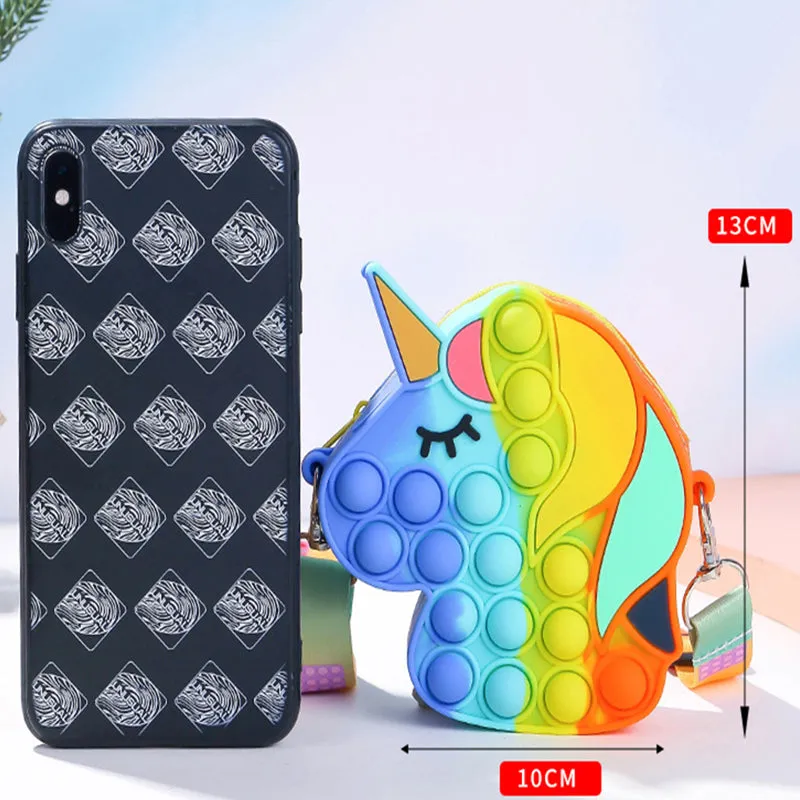 Pop It Fidget Silicone Rainbow Unicorn Bubble Crossbody Bags for Girls