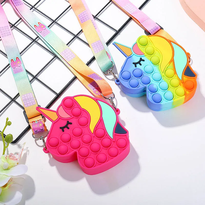 Pop It Fidget Silicone Rainbow Unicorn Bubble Crossbody Bags for Girls