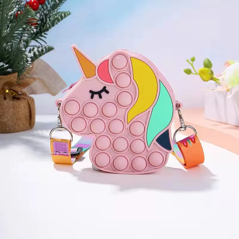 Pop It Fidget Silicone Rainbow Unicorn Bubble Crossbody Bags for Girls