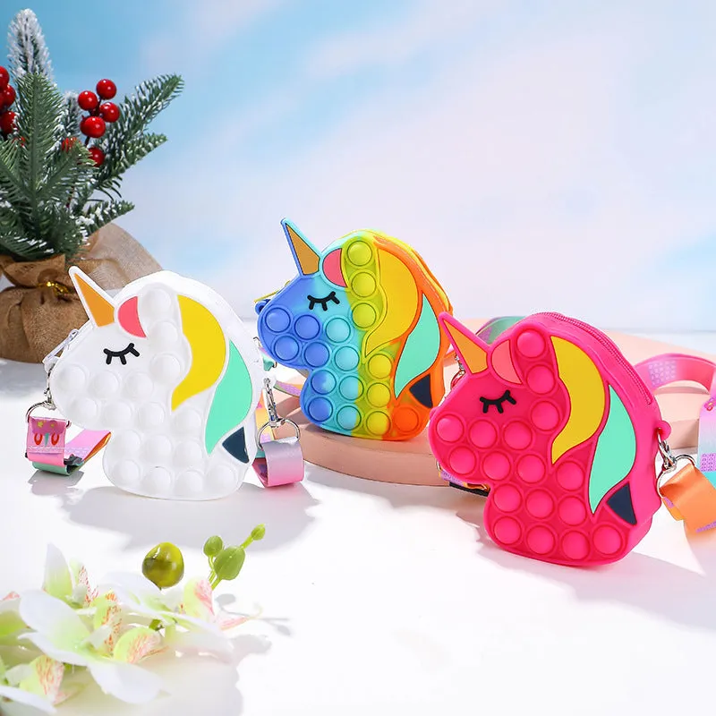 Pop It Fidget Silicone Rainbow Unicorn Bubble Crossbody Bags for Girls