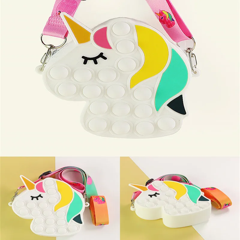 Pop It Fidget Silicone Rainbow Unicorn Bubble Crossbody Bags for Girls
