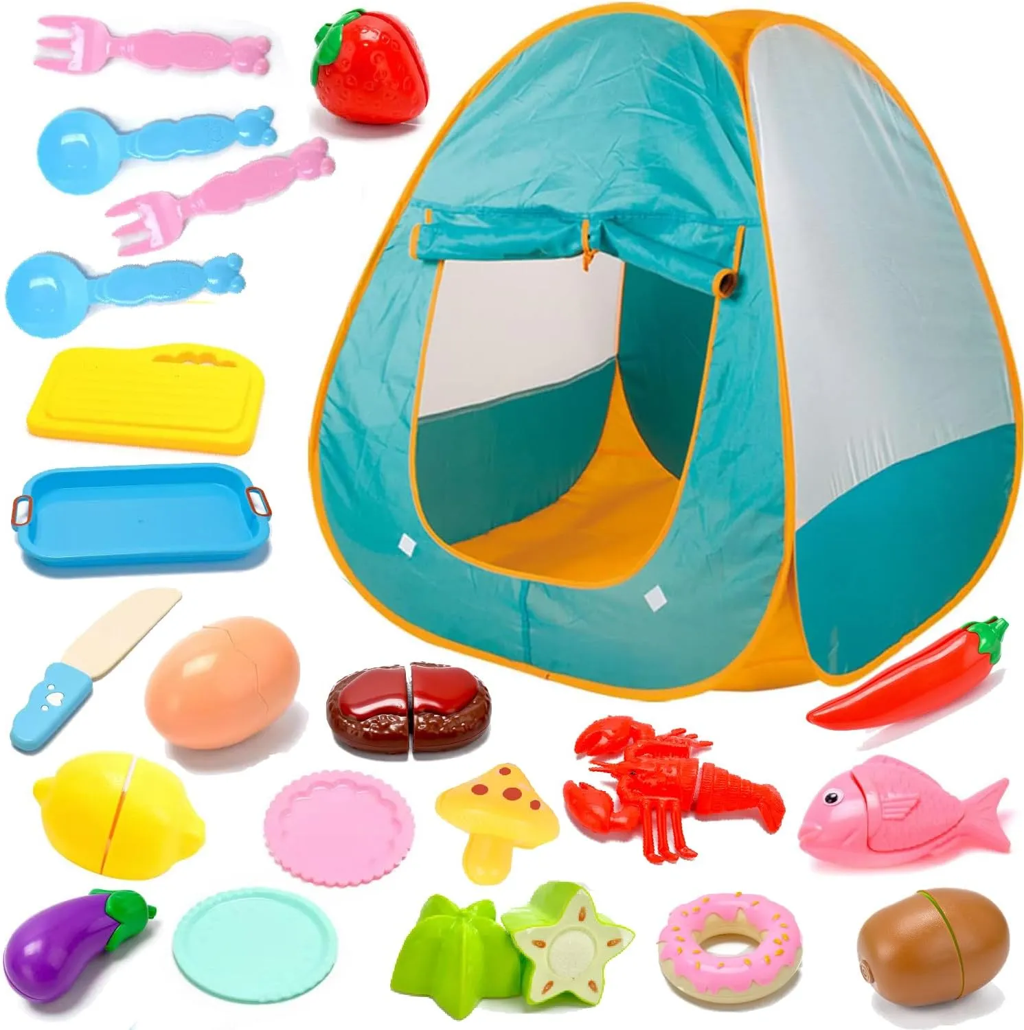 Pop up Play Tent for Kids, Kids Play Tent, with Toys, 21 pcs, for Girls & Boys, Foldable, Indoor & Outdoor,
