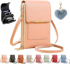 Popularate Anti-Theft Leather Bag, Touchscreen Purse Crossbody, RFID Blocking Crossbody Cell Phone Purse for Women