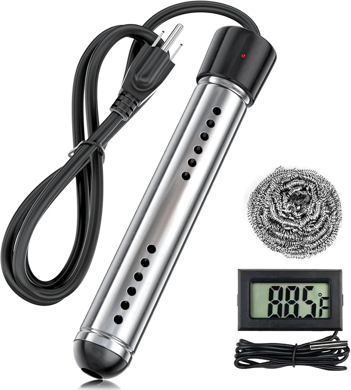 Portable Water Heater Electric, 2000W Immersion Water Heater with LCD Thermometer, Stainless Steel Immersion Heating Rod, Submersible Bucket Heater for Home Camping Bathtub Small Pool Outdoor Use ﻿