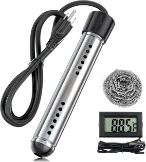 Portable Water Heater Electric, 2000W Immersion Water Heater with LCD Thermometer, Stainless Steel Immersion Heating Rod, Submersible Bucket Heater for Home Camping Bathtub Small Pool Outdoor Use ﻿