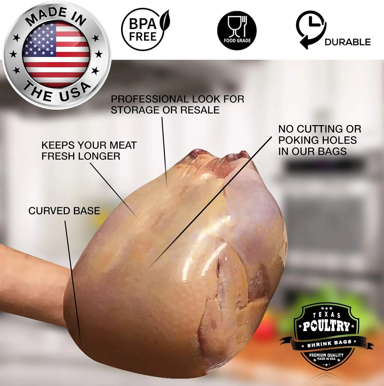 Poultry Shrink Bags - Clear 13" x 18" Chickens or Rabbits - w/zip ties included / 2.5 Mil/Freezer Safe Commercial Grade BPA BPS Free (100)