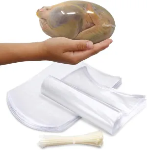 Poultry Shrink Bags - Clear 13" x 18" Chickens or Rabbits - w/zip ties included / 2.5 Mil/Freezer Safe Commercial Grade BPA BPS Free (100)