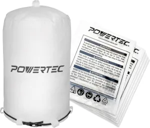 POWERTEC 70426 Dust Collector Bags and Clamp Set | 21" x 31" x 1 Micron Filter Upper Bag with 19-1/8 Inch Band Clamp and 5pc Clear Plastic Dust Collection Bags 20" x 43"