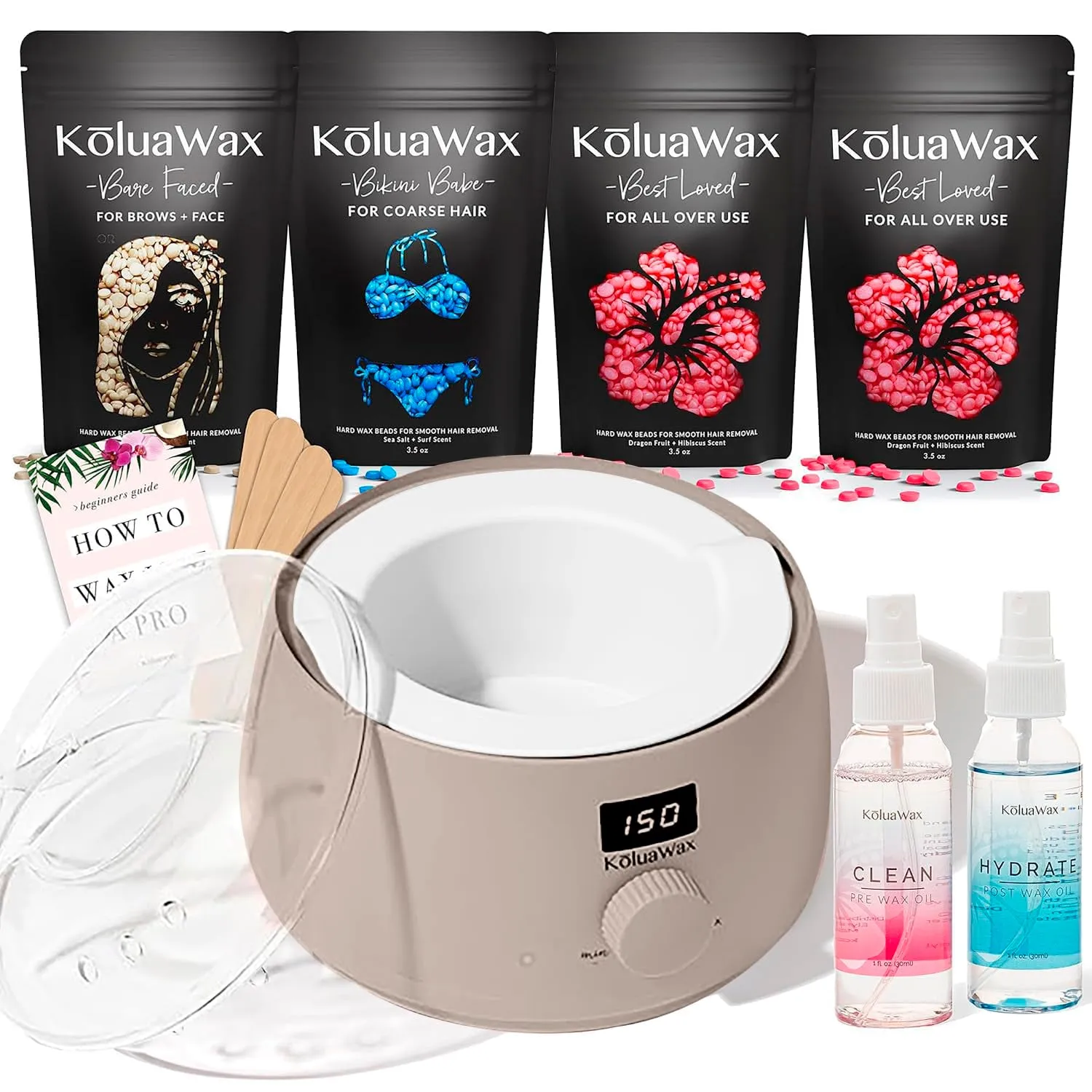 Premium Waxing Kit for Women - Hot Melt Hard Wax Warmer for Hair Removal, Eyebrow, Bikini, Legs, Face, Brazilian Wax - Machine (Pack of 4) Beads, Accessories, Black