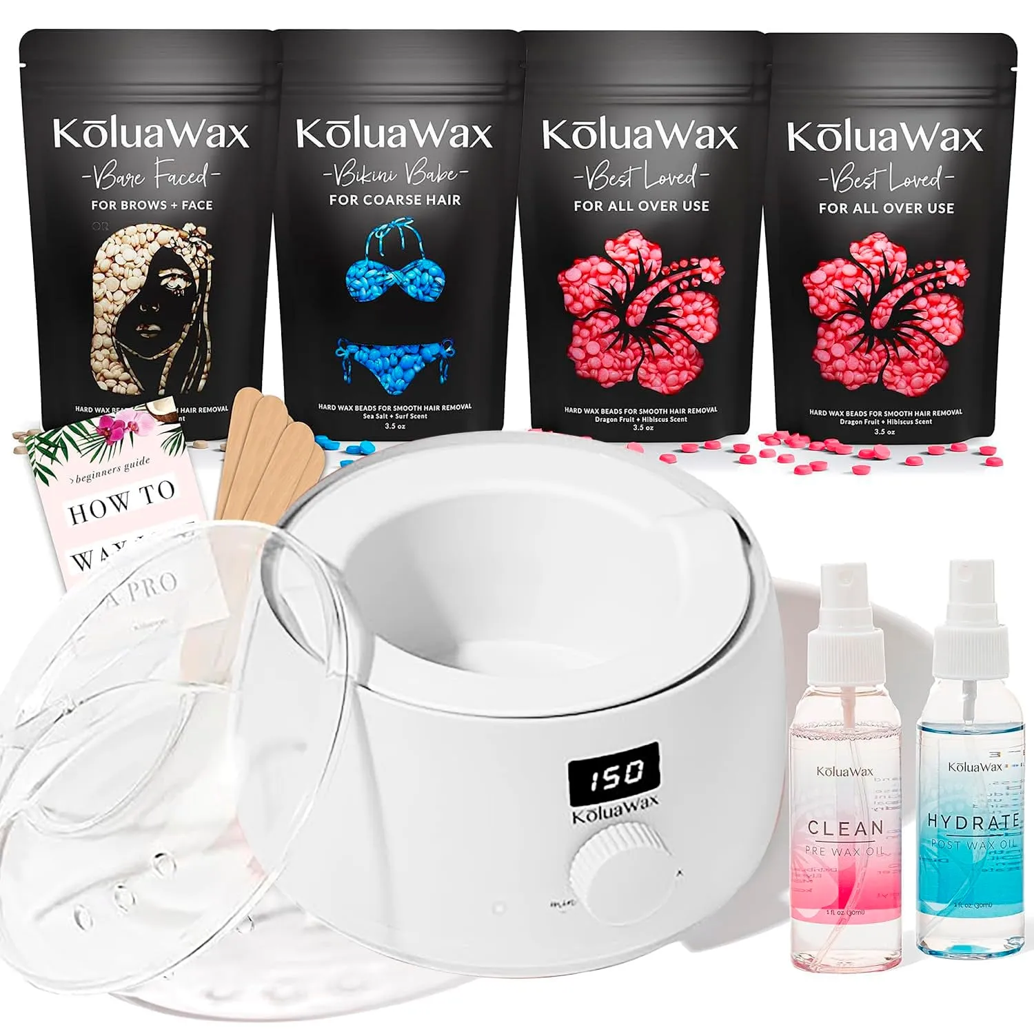 Premium Waxing Kit for Women - Hot Melt Hard Wax Warmer for Hair Removal, Eyebrow, Bikini, Legs, Face, Brazilian Wax - Machine (Pack of 4) Beads, Accessories, Black