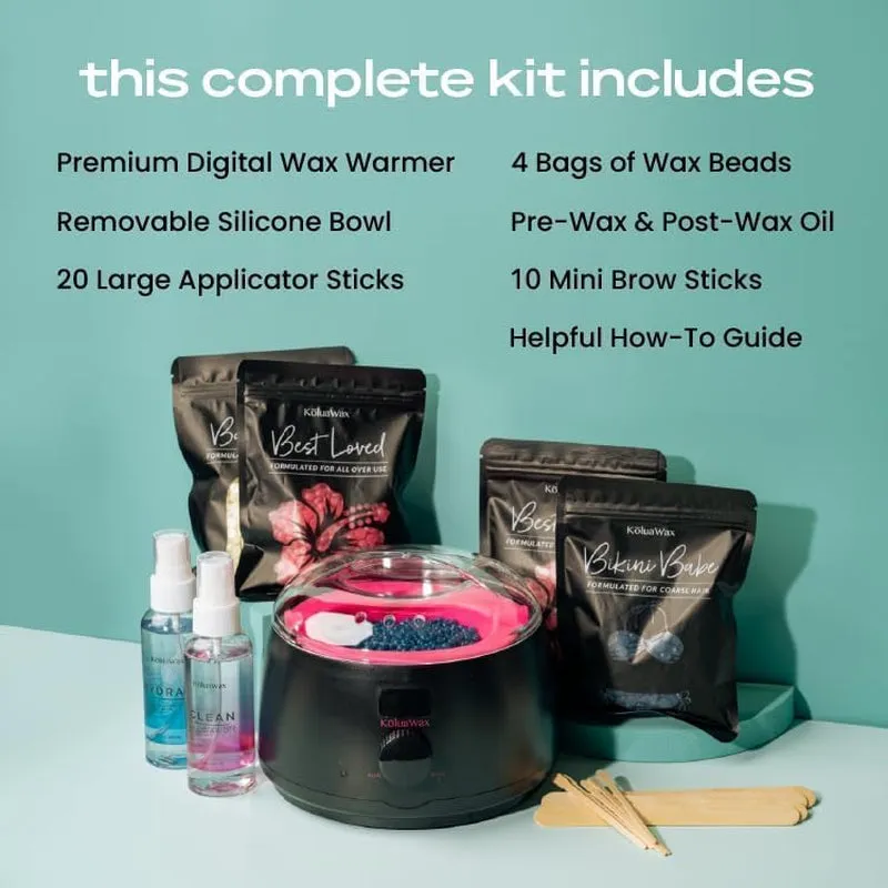Premium Waxing Kit for Women - Hot Melt Hard Wax Warmer for Hair Removal, Eyebrow, Bikini, Legs, Face, Brazilian Wax - Machine (Pack of 4) Beads, Accessories, Black