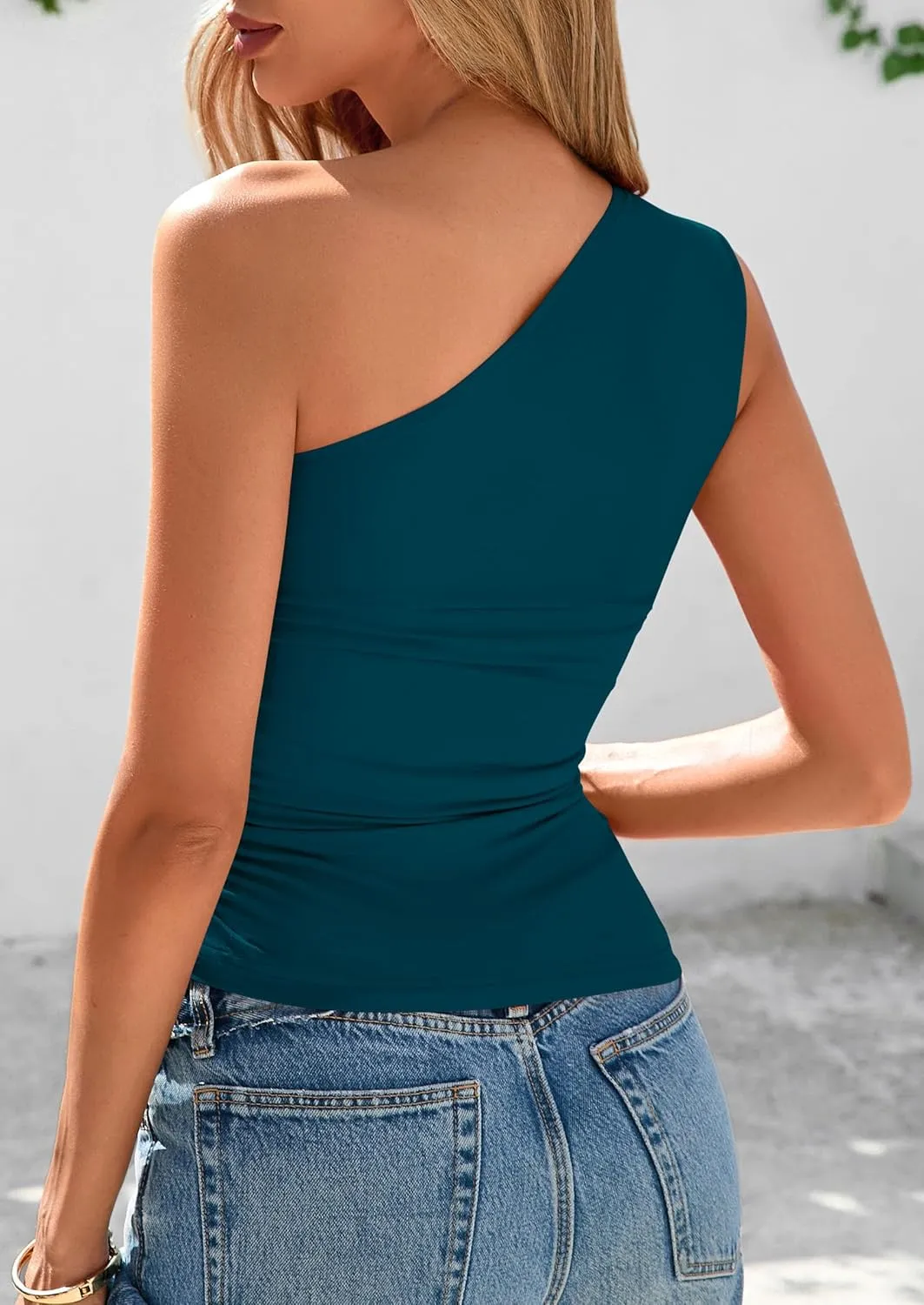 PRETTYGARDEN Womens 2025 Summer Y2K Tops Sleeveless One Shoulder Slim Fit Shirts Ruched Knit Asymmetrical Top Blouse