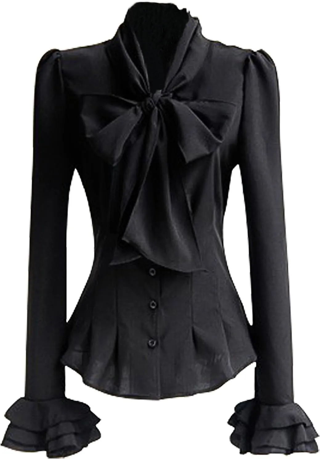 PrettyGuide Women Ruffle Victorian Blouse 50's Retro Silky Bow Tie Steampunk Shirts Tops