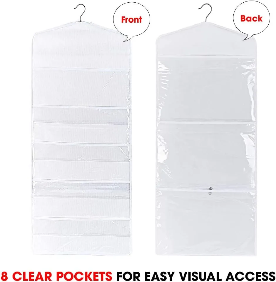 Primode Gift Bag and Tissue Paper Storage, Hanging Organizer with Multiple Front and Back Pockets Double Sided, Organize Gift Wrap and Paper Bags 38 x 16 Inch (White)