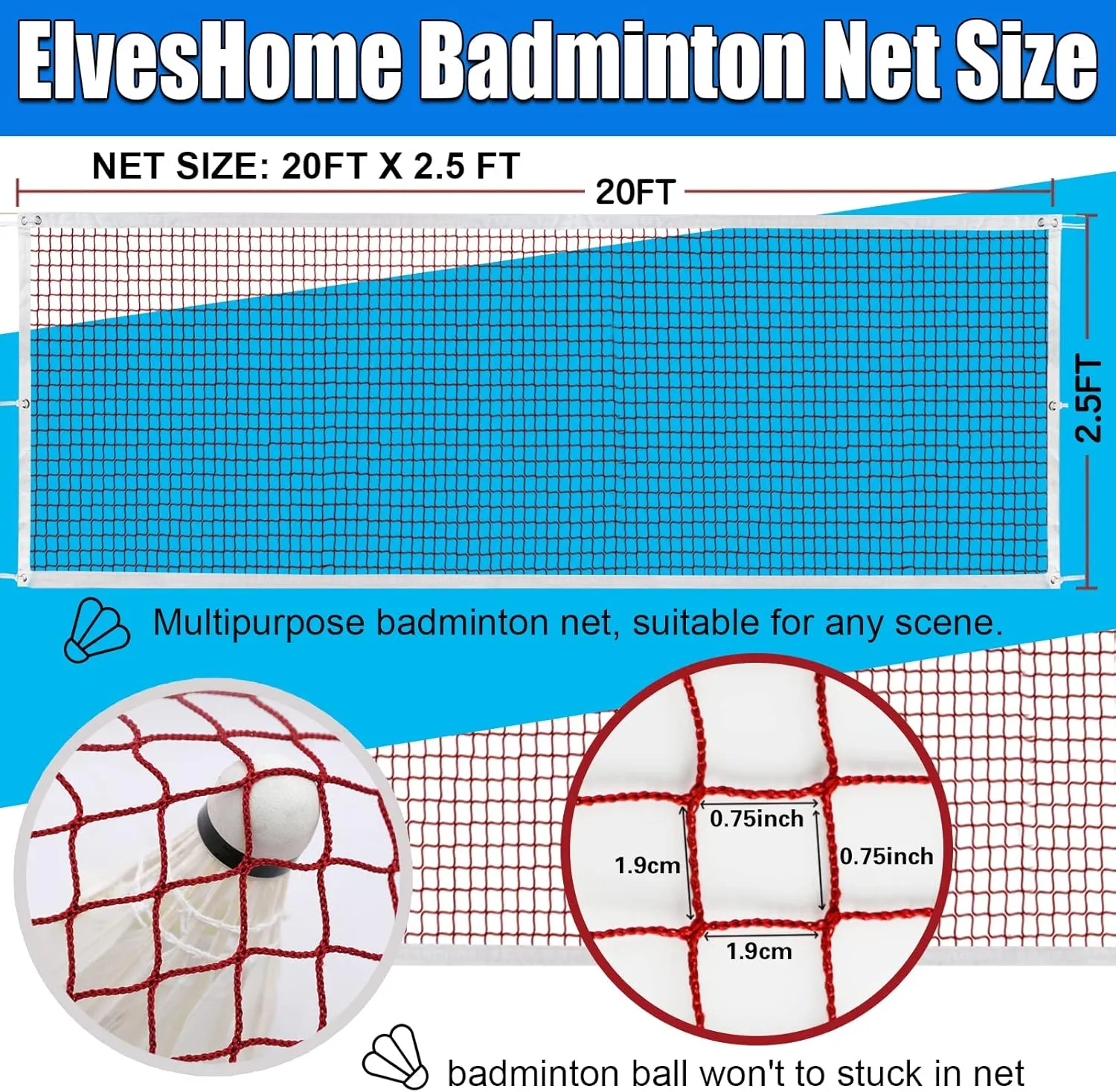 Professional Portable Badminton Net - 20FT X 2.5FT, Ideal for Backyard, Beach, Schoolyard & Competition, Includes Carrying Bag