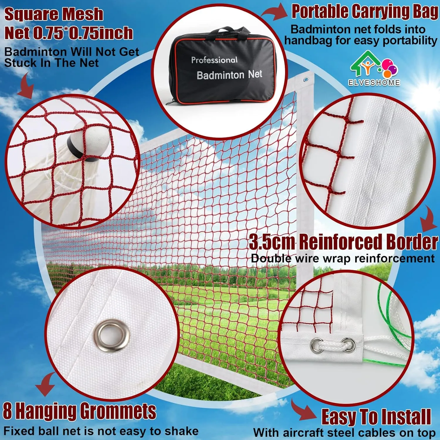 Professional Portable Badminton Net - 20FT X 2.5FT, Ideal for Backyard, Beach, Schoolyard & Competition, Includes Carrying Bag