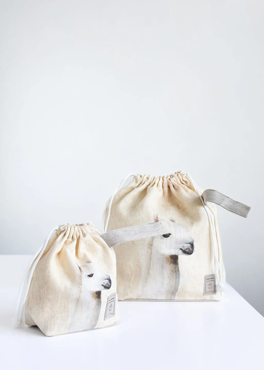 Project bags. Set of 2 Knitter Project Bags. Large and Small.  Lama print