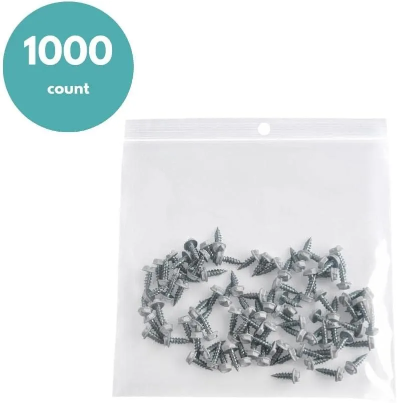 PSBM Clear Reclosable Hang Hole Poly Bags, 8 Inch x 8 Inch, 2 Mil Thick, 1000 Pack