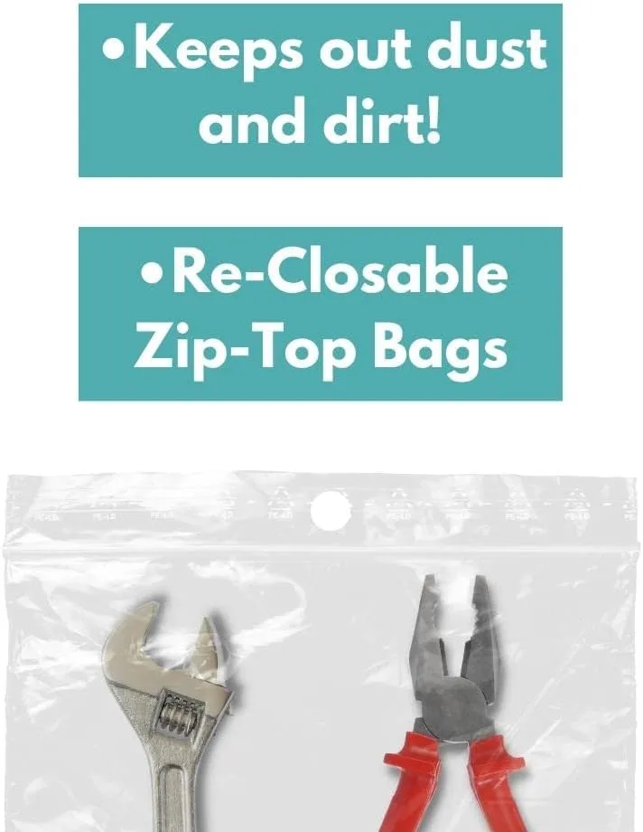 PSBM Clear Reclosable Hang Hole Poly Bags, 8 Inch x 8 Inch, 2 Mil Thick, 1000 Pack