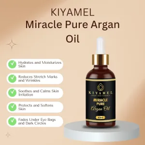 Pure Argan Oil for Women and Men, Natural Skin Hydrating Vitamin E and Omega 6 Fatty Acids for Stretch Marks, Wrinkles, and Under Eye Bags, Paraben and Sulfate Free