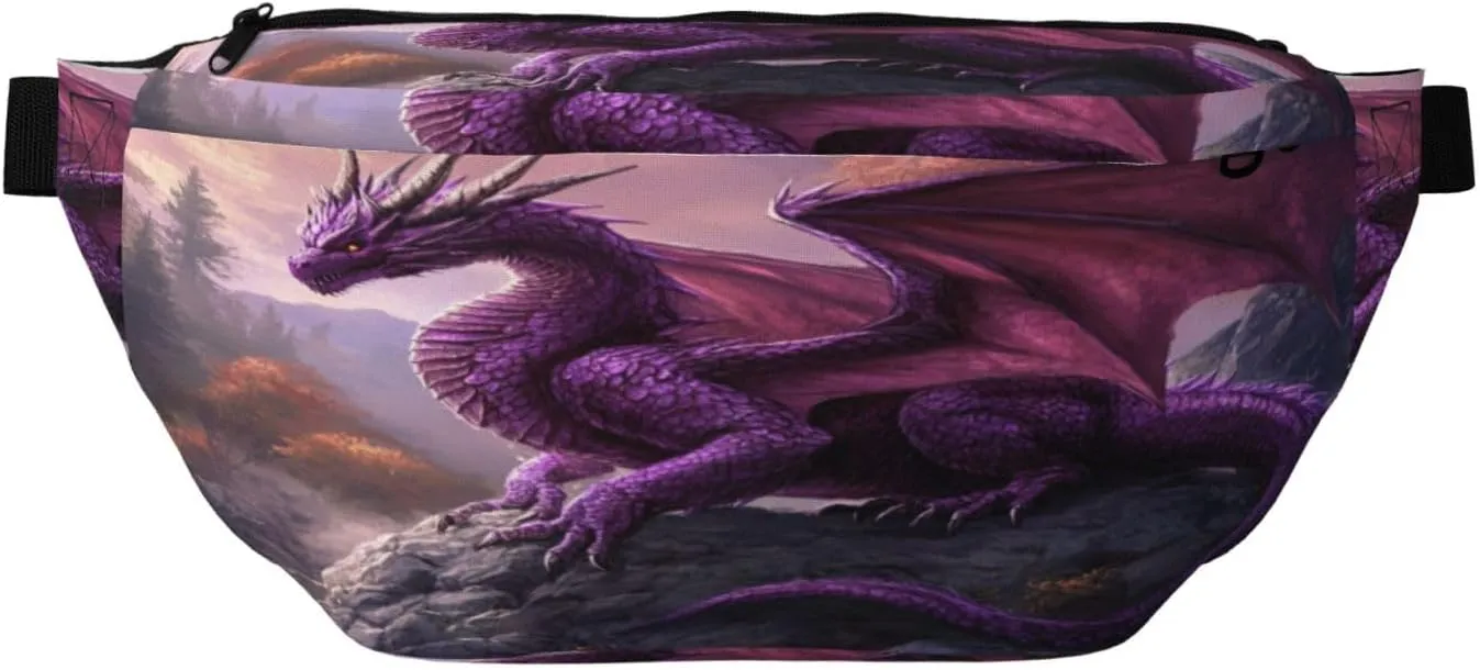 Purple Flaming Dragon Fanny Pack For Women Man, Waist Belt Bag Crossbody For Sports Travel Hiking Running Jogging