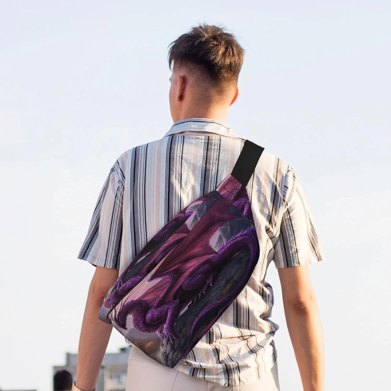 Purple Flaming Dragon Fanny Pack For Women Man, Waist Belt Bag Crossbody For Sports Travel Hiking Running Jogging