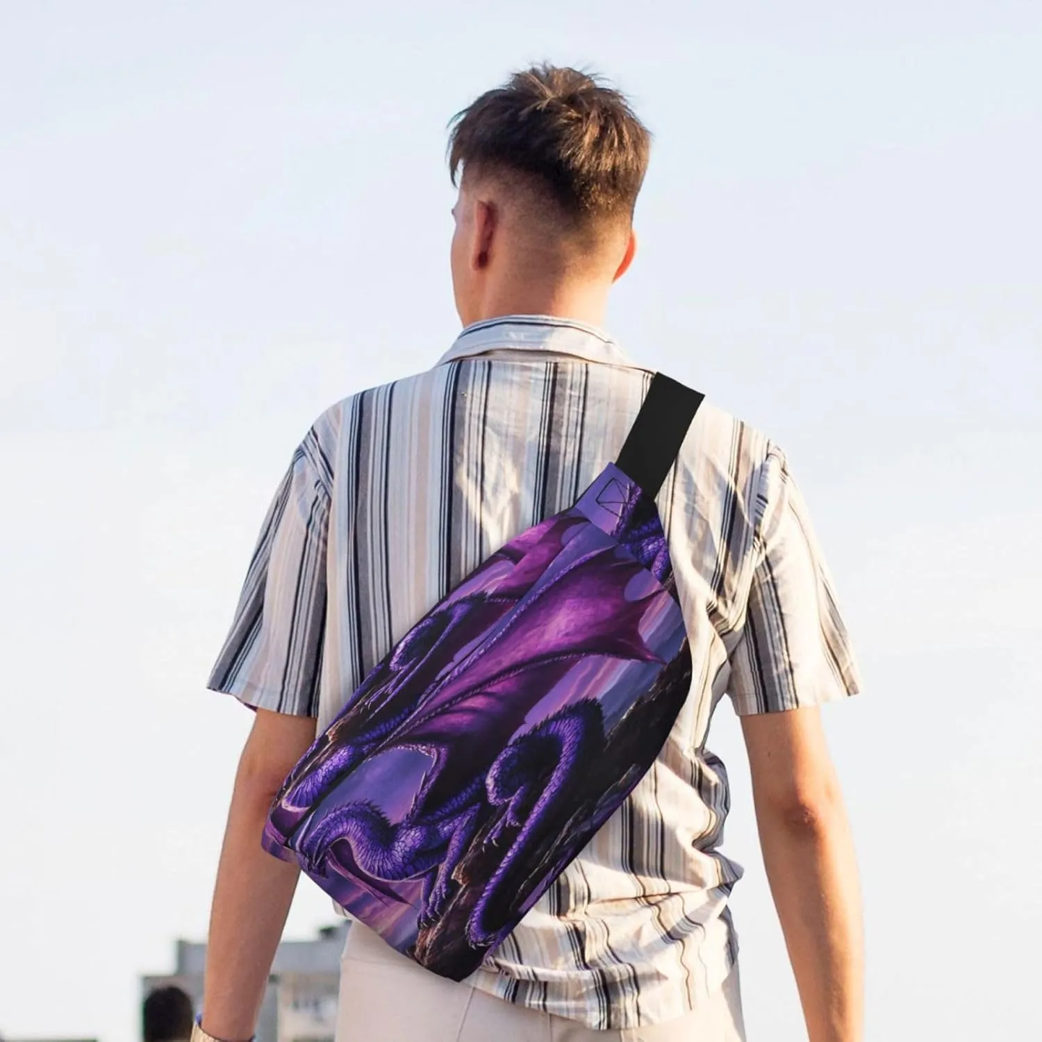 Purple Standing Dragon Fanny Pack For Women Man, Waist Belt Bag Crossbody For Sports Travel Hiking Running Jogging