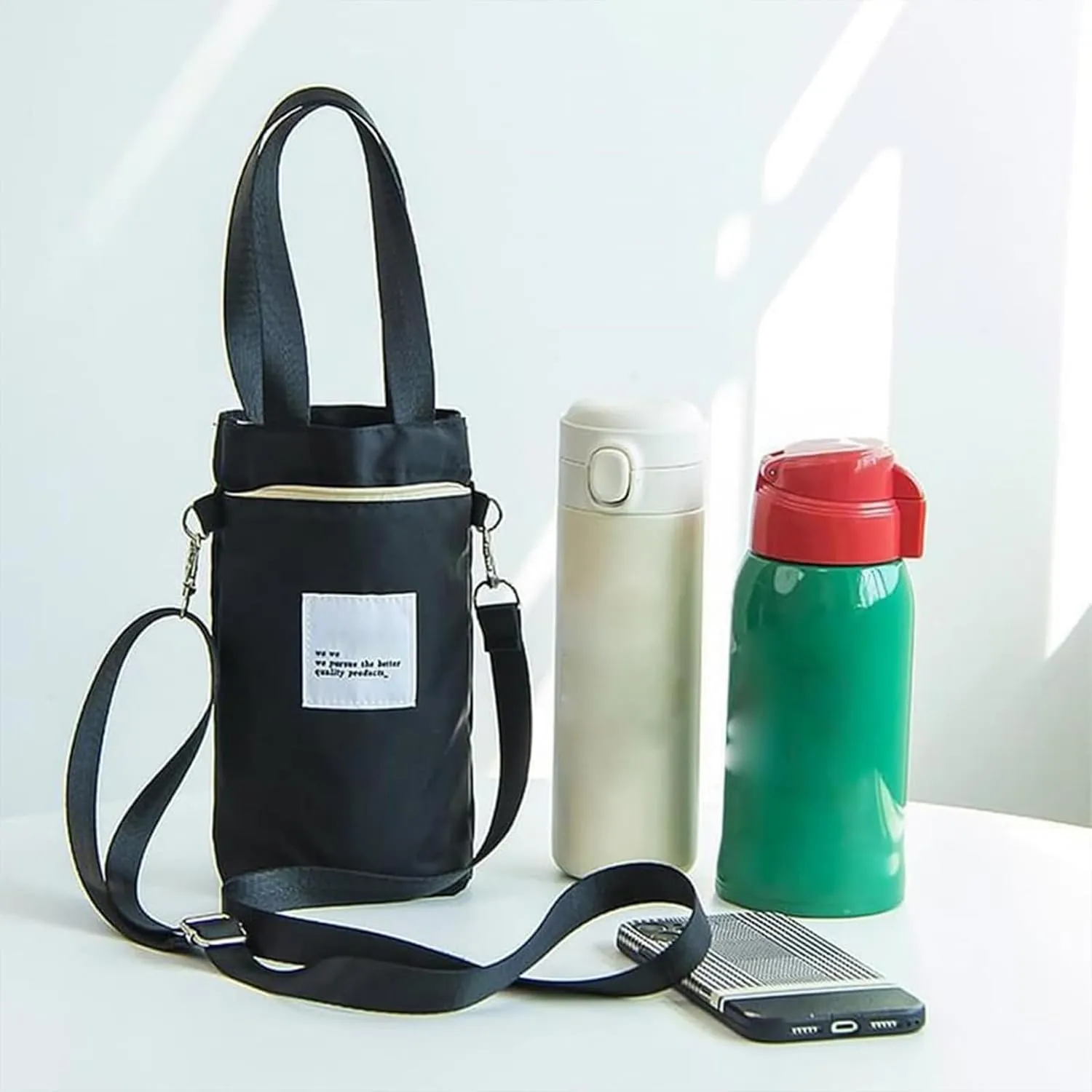 Qudai Water Bottle Pouch with Strap, Qudai Bottle Bags, Large Size Crossbody Portable Hand-Held Water Cup Buggy Bag, Outdoor Multifunctional Bag, for Hiking Travel